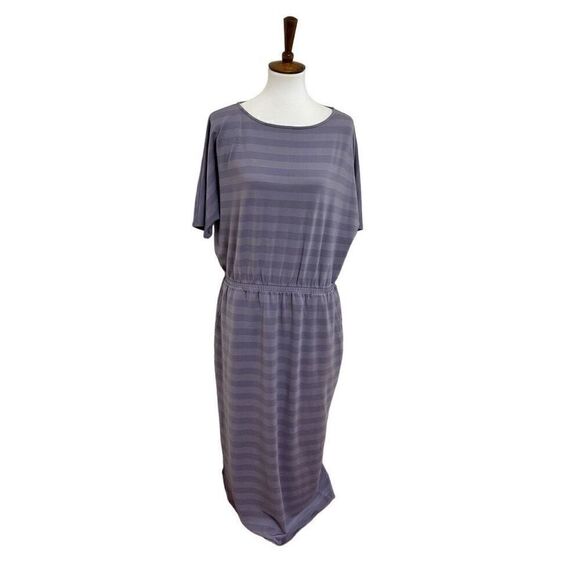 Garnet Hill Soft Stripe Midi Dress in Moon Shadow Purple Size Large - Picture 1 of 5